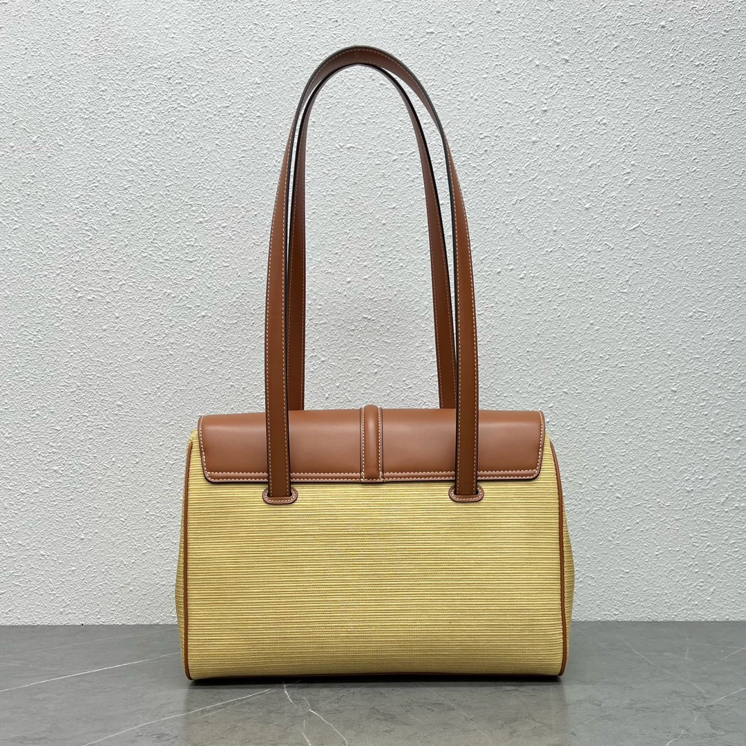 Celine Medium Soft 16 Canvas And Smooth Calfskin Handbag Shoulder Bag Yellow/Tan 195543